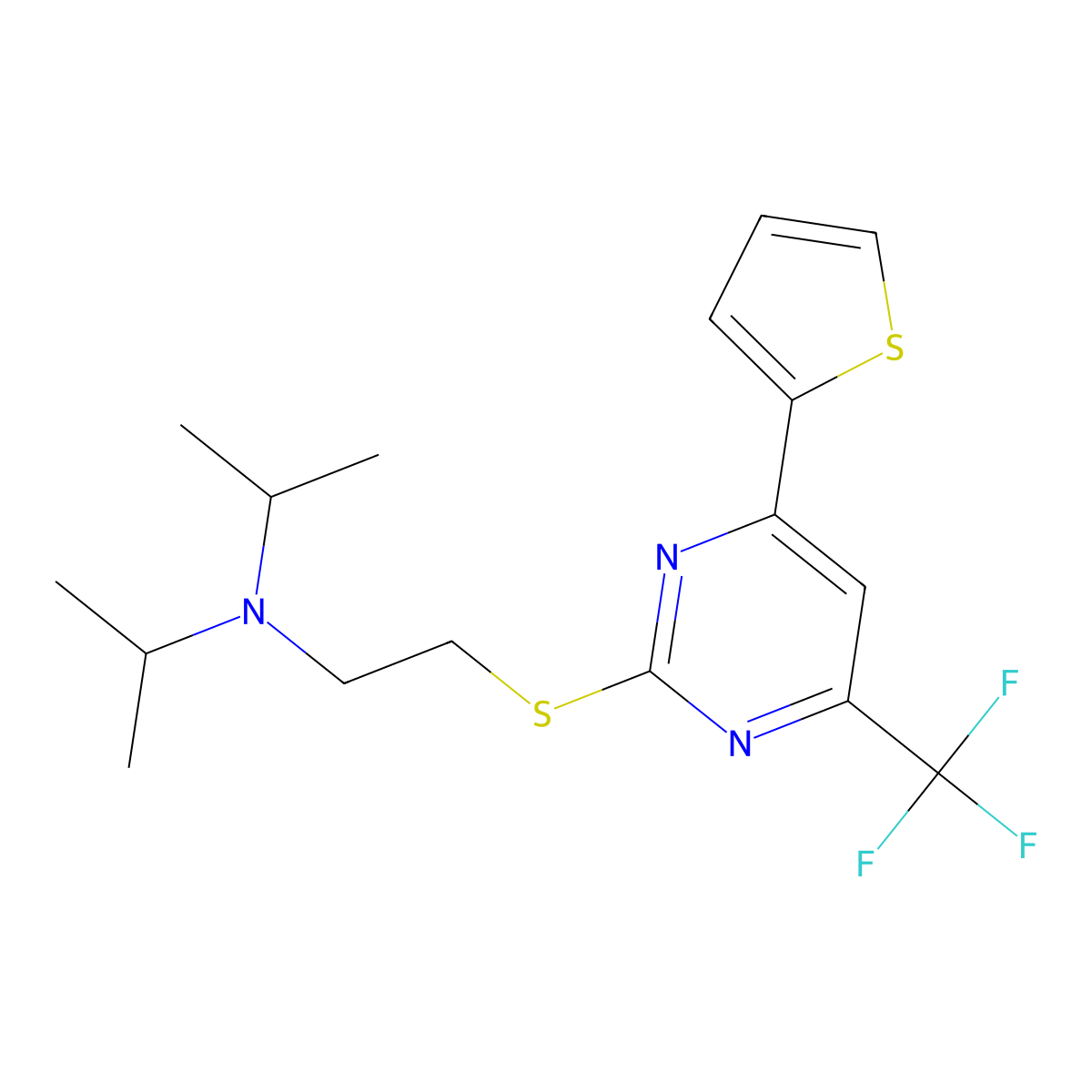 Bis(propan-2-yl)(2-{[4-(thiophen-2-yl)-6-(trifluoromethyl)pyrimidin-2-yl]sulfanyl}ethyl)amine molecular structure, CAS 1440249-07-9