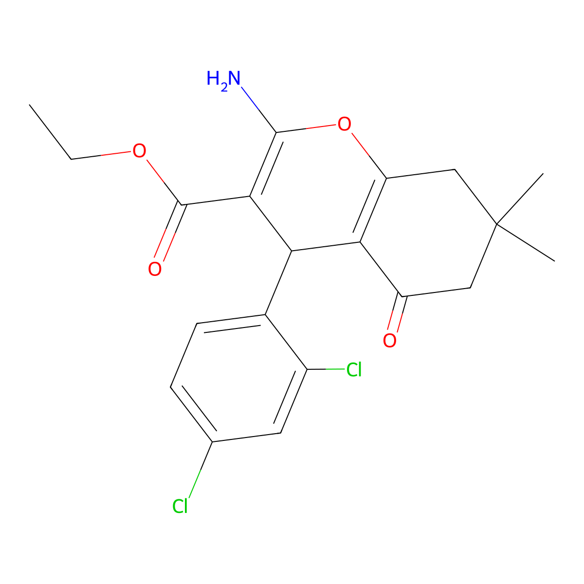 ethyl 2-amino-4-(2,4-dichlorophenyl)-7,7-dimethyl-5-oxo-5,6,7,8-tetrahydro-4H-chromene-3-carboxylate molecular structure, CAS 144036-27-1
