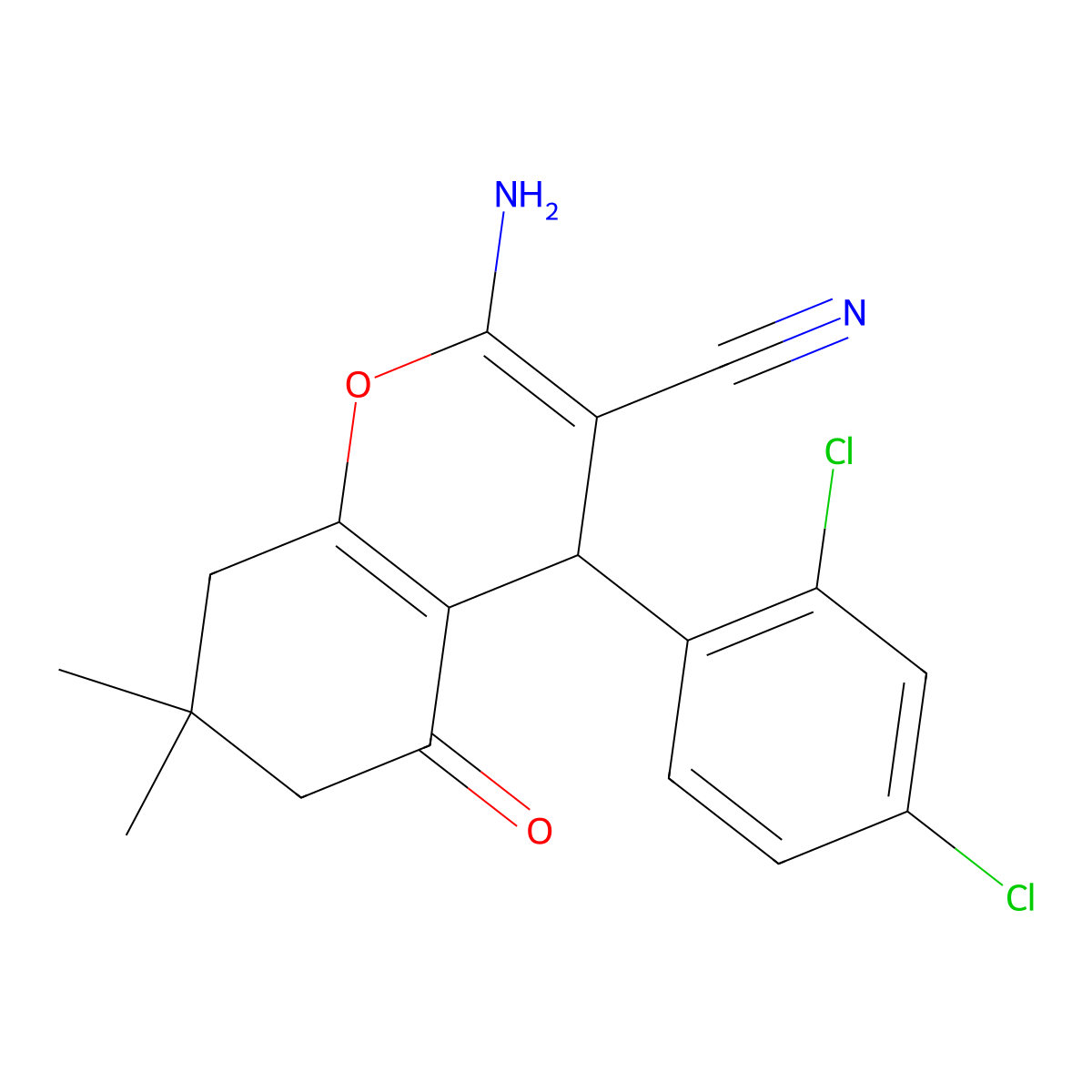 2-amino-4-(2,4-dichlorophenyl)-7,7-dimethyl-5-oxo-5,6,7,8-tetrahydro-4H-chromene-3-carbonitrile molecular structure, CAS 144036-33-9