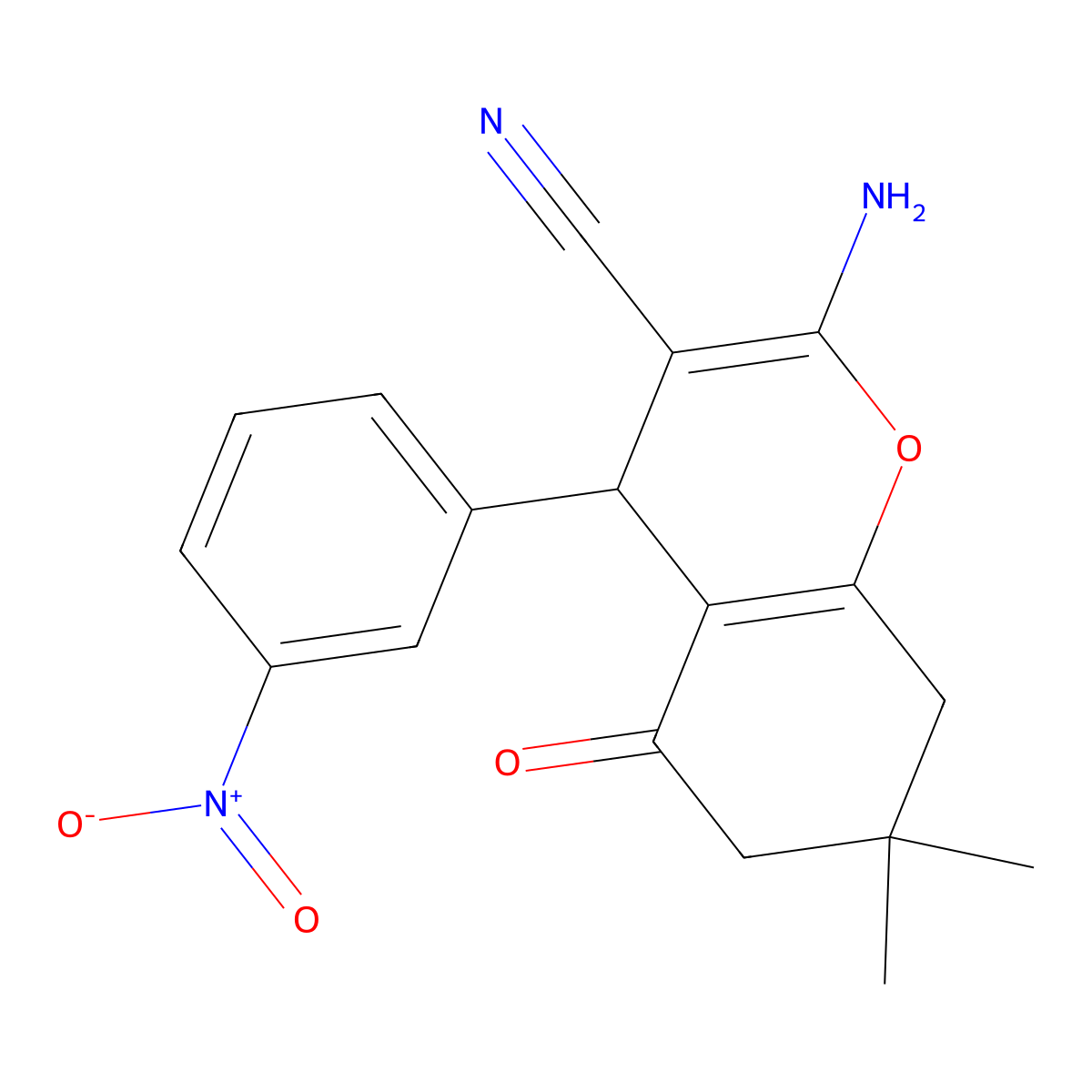2-amino-7,7-dimethyl-4-(3-nitrophenyl)-5-oxo-5,6,7,8-tetrahydro-4H-chromene-3-carbonitrile molecular structure, CAS 144036-36-2