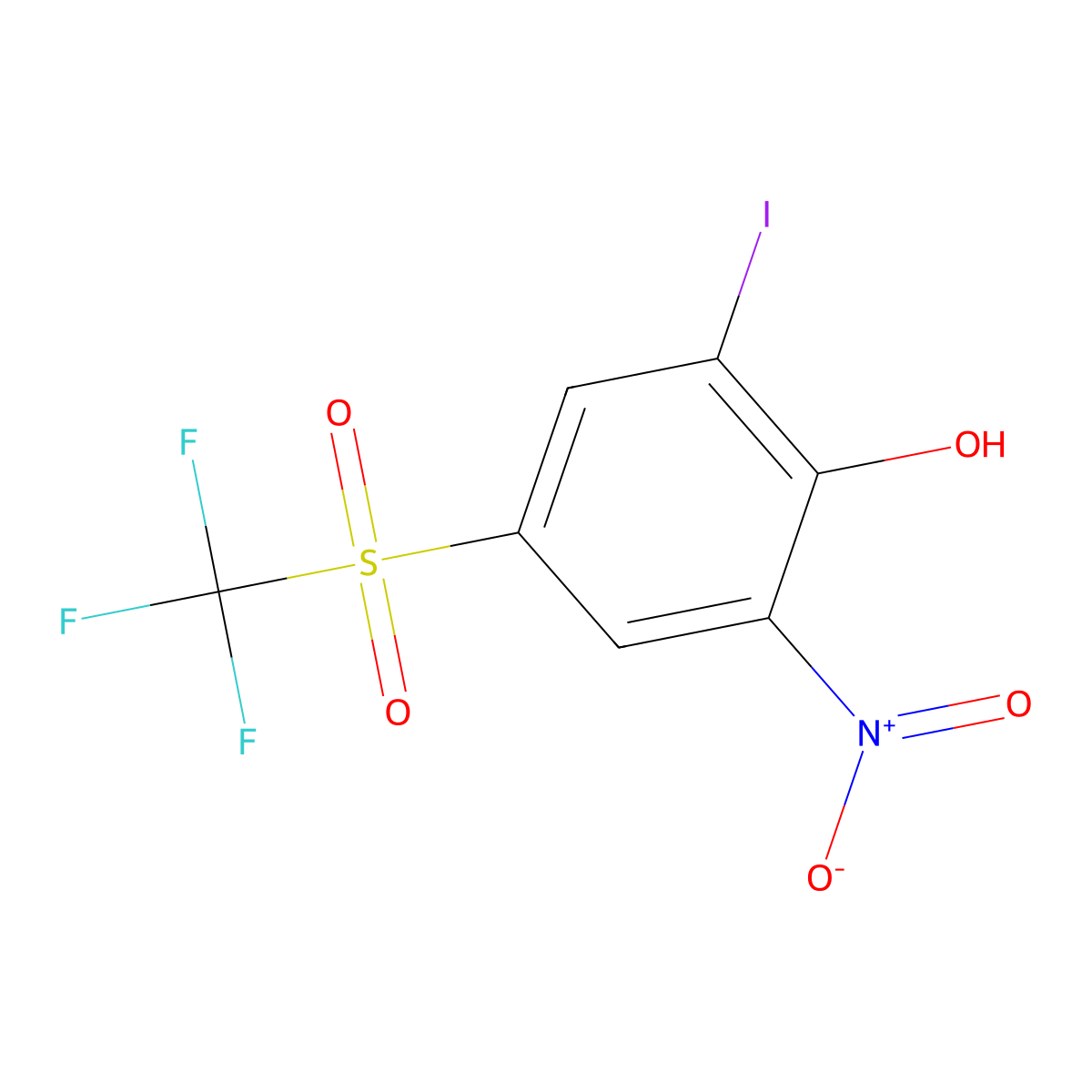 2-Iodo-6-nitro-4-((trifluoromethyl)sulphonyl)phenol molecular structure, CAS 1440535-20-5