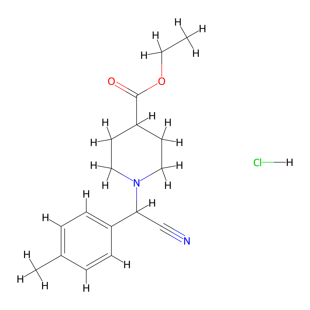 Ethyl 1-[cyano(p-tolyl)methyl]piperidine-4-carboxylate hydrochloride molecular structure, CAS 1440535-31-8