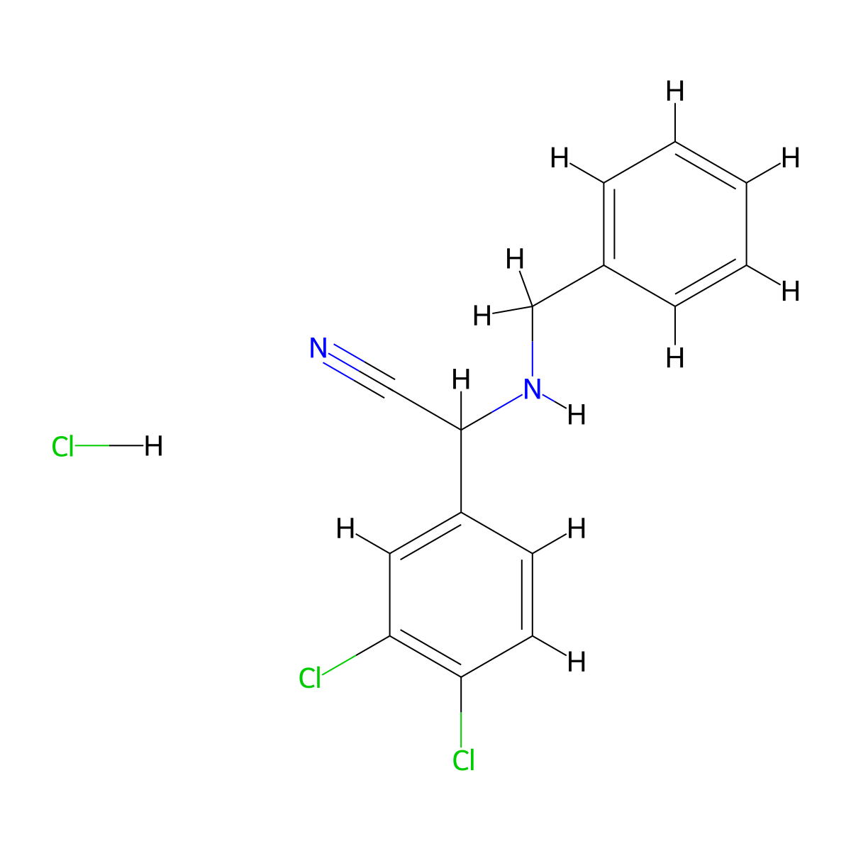 2-(Benzylamino)-2-(3,4-dichlorophenyl)acetonitrile hydrochloride molecular structure, CAS 1440535-45-4