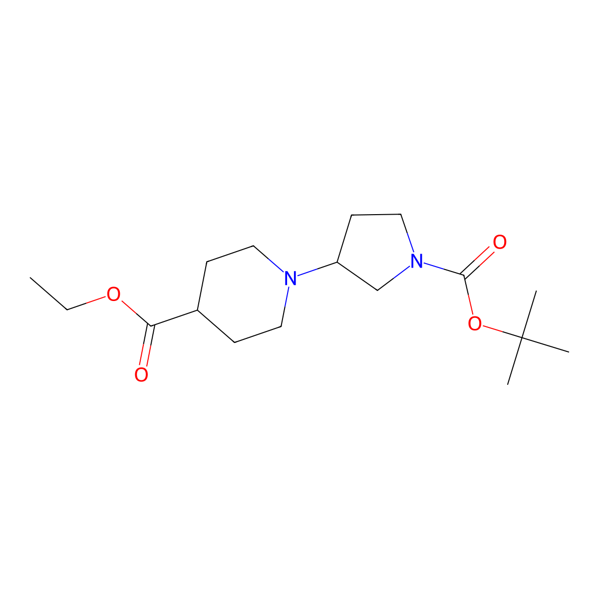 t-Butyl 3-[4-(ethoxycarbonyl)piperidin-1-yl]pyrrolidine-1-carboxylate molecular structure, CAS 1440535-57-8