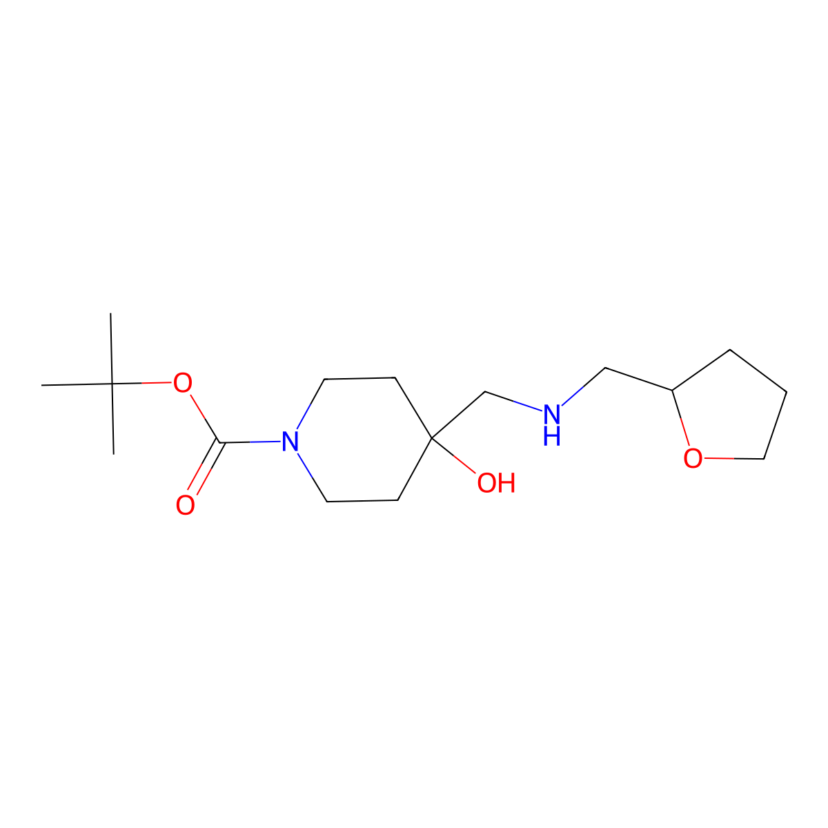 1-Butoxycarbonyl-4-{[(tetrahydrofuran-2-ylmethyl)amino]methyl}piperidin-4-ol molecular structure, CAS 1440535-70-5