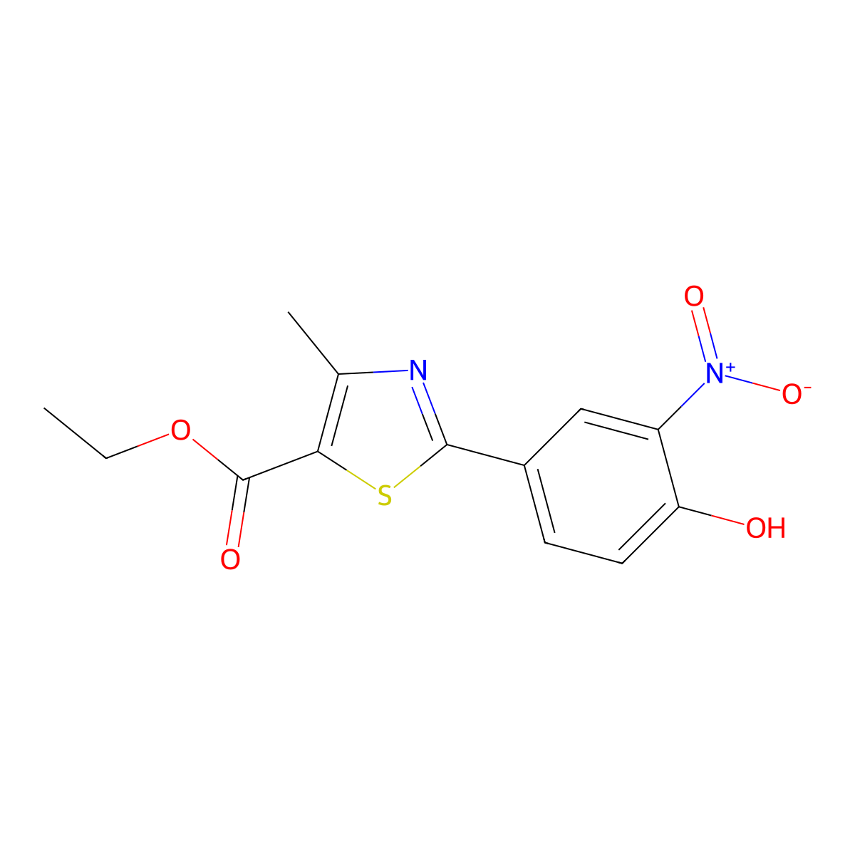 Ethyl 2-(4-hydroxy-3-nitrophenyl)-4-methylthiazole-5-carboxylate molecular structure, CAS 144060-67-3