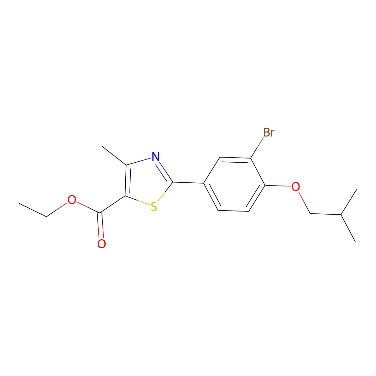 Ethyl 2-(3-bromo-4-isobutoxyphenyl)-4-methyl-5-thiazolecarboxylate molecular structure, CAS 144060-96-8