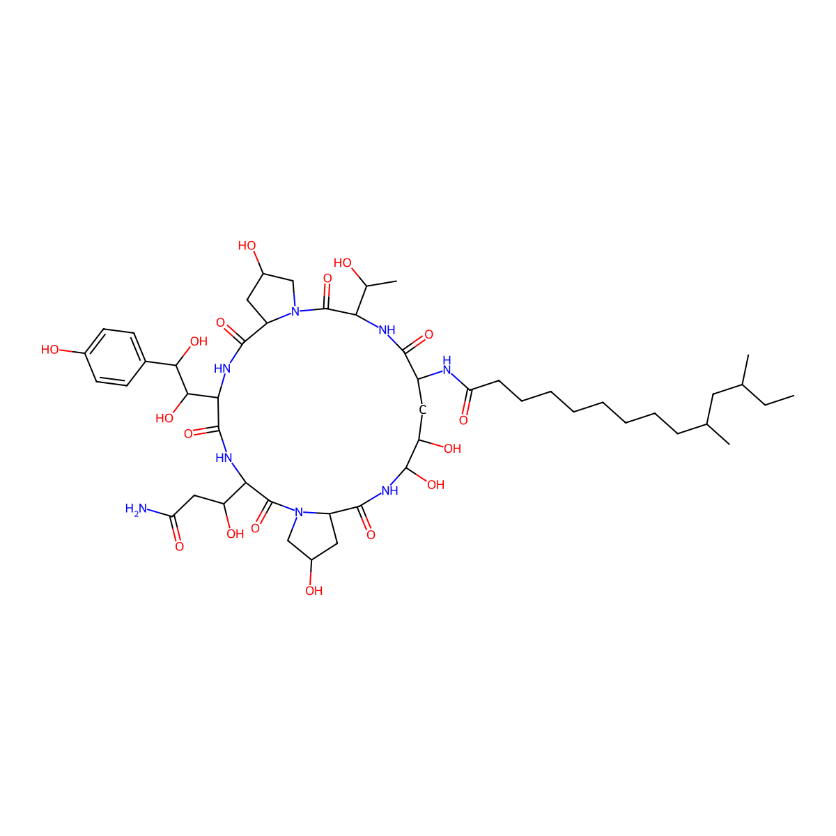N-((2R,6S,9S,11R,12R,14aS,16R,20S,23S,25aS)-20-((R)-3-Amino-1-hydroxy-3-oxopropyl)-23-((1S,2S)-1,2-dihydroxy-2-(4-hydroxyphenyl)ethyl)-2,11,12,16-tetrahydroxy-6-((R)-1-hydroxyethyl)-5,8,14,19,22,25-hexaoxotetracosahydro-1H-dipyrrolo[2,1-c:2',1'-l][1,4,7,10,13,16]hexaazacyclohenicosin-9-yl)-10,12-dimethyltetradecanamide molecular structure, CAS 144074-96-4