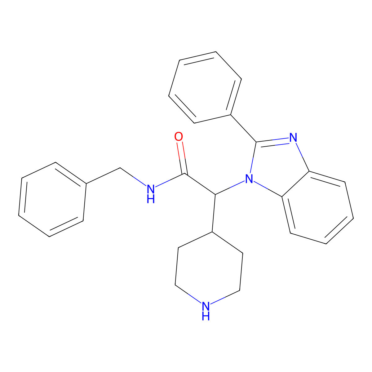 N-benzyl-2-(2-phenyl-1H-benzo[d]imidazol-1-yl)-2-(piperidin-4-yl)acetamide molecular structure, CAS 1440753-53-6
