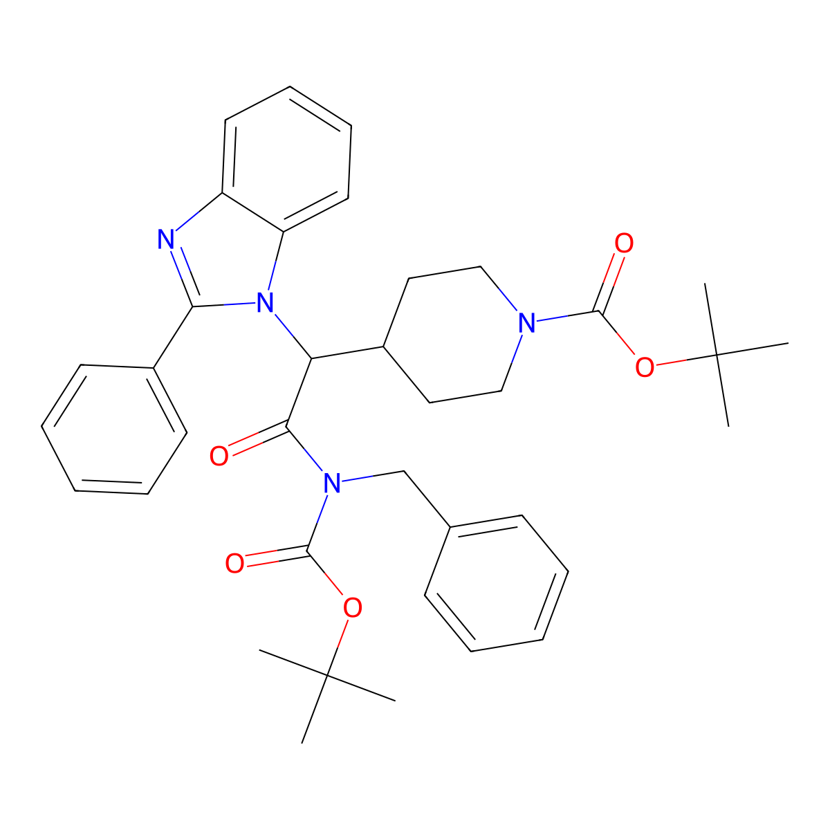 tert-Butyl 4-(2-(benzyl(tert-butoxycarbonyl)amino)-2-oxo-1-(2-phenyl-1H-benzo[d]imidazol-1-yl)ethyl)piperidine-1-carboxylate molecular structure, CAS 1440753-63-8