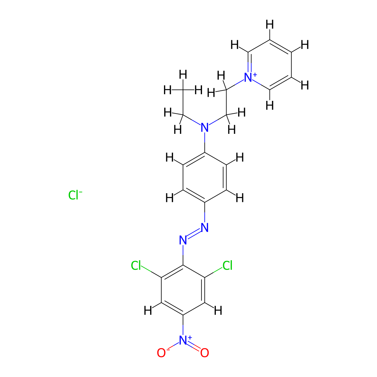 Pyridinium, 1-(2-((4-(2-(2,6-dichloro-4-nitrophenyl)diazenyl)phenyl)ethylamino)ethyl)-, chloride (1:1) molecular structure, CAS 14408-20-9