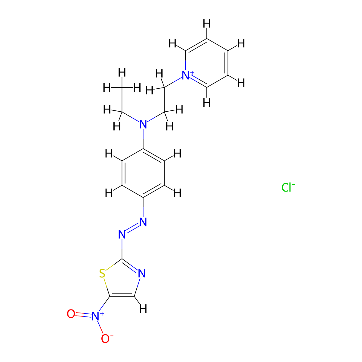 Pyridinium, 1-(2-(ethyl(4-(2-(5-nitro-2-thiazolyl)diazenyl)phenyl)amino)ethyl)-, chloride (1:1) molecular structure, CAS 14408-21-0
