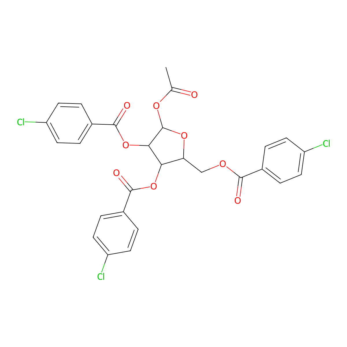 1-O-Acetyl-2,3,5-tri-O-(4-chlorobenzoyl)-beta-D-ribofuranose molecular structure, CAS 144084-01-5
