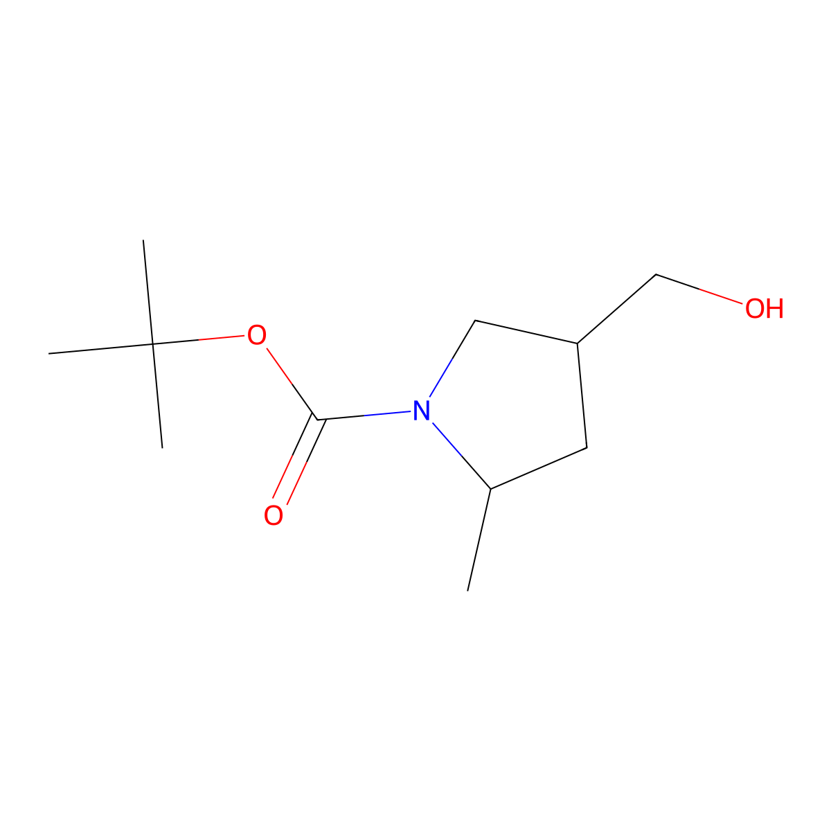 Tert-butyl 4-(hydroxymethyl)-2-methylpyrrolidine-1-carboxylate molecular structure, CAS 1440960-36-0