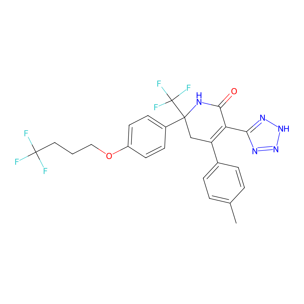 (2S)-4-(4-methylphenyl)-5-(2H-tetrazol-5-yl)-2-[4-(4,4,4-trifluorobutoxy)phenyl]-2-(trifluoromethyl)-1,3-dihydropyridin-6-one molecular structure, CAS 1441057-15-3