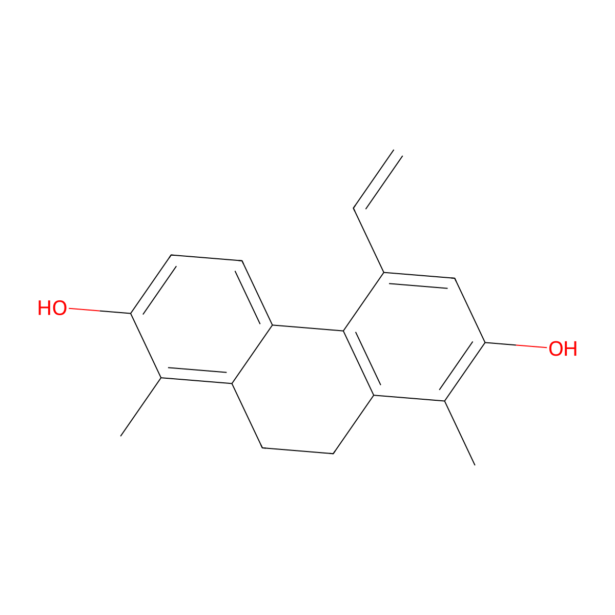 2,7-Phenanthrenediol, 4-ethenyl-9,10-dihydro-1,8-dimethyl- molecular structure, CAS 144106-78-5