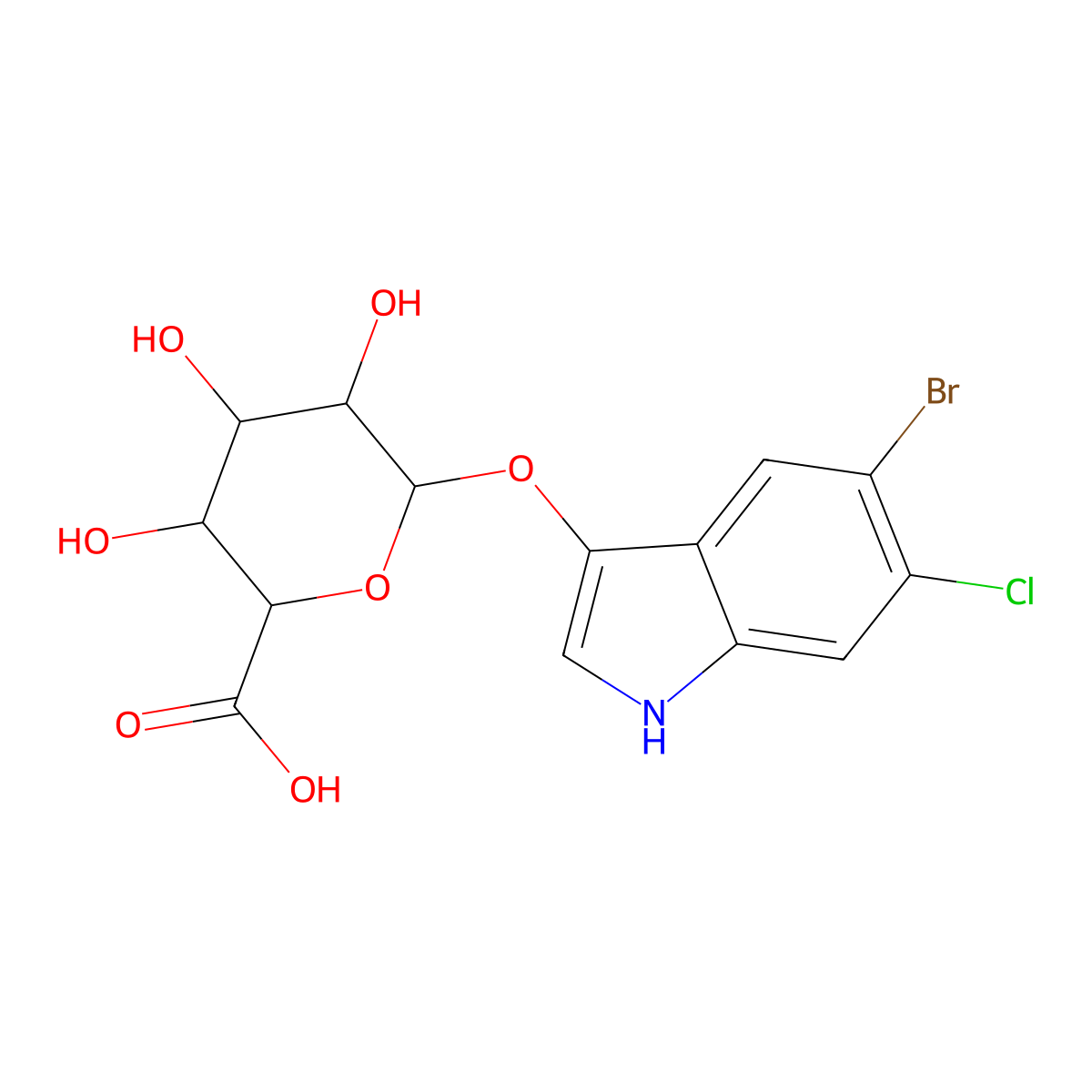 (2S,3S,4S,5R,6S)-6-[(5-bromo-6-chloro-1H-indol-3-yl)oxy]-3,4,5-trihydroxyoxane-2-carboxylic acid molecular structure, CAS 144110-42-9