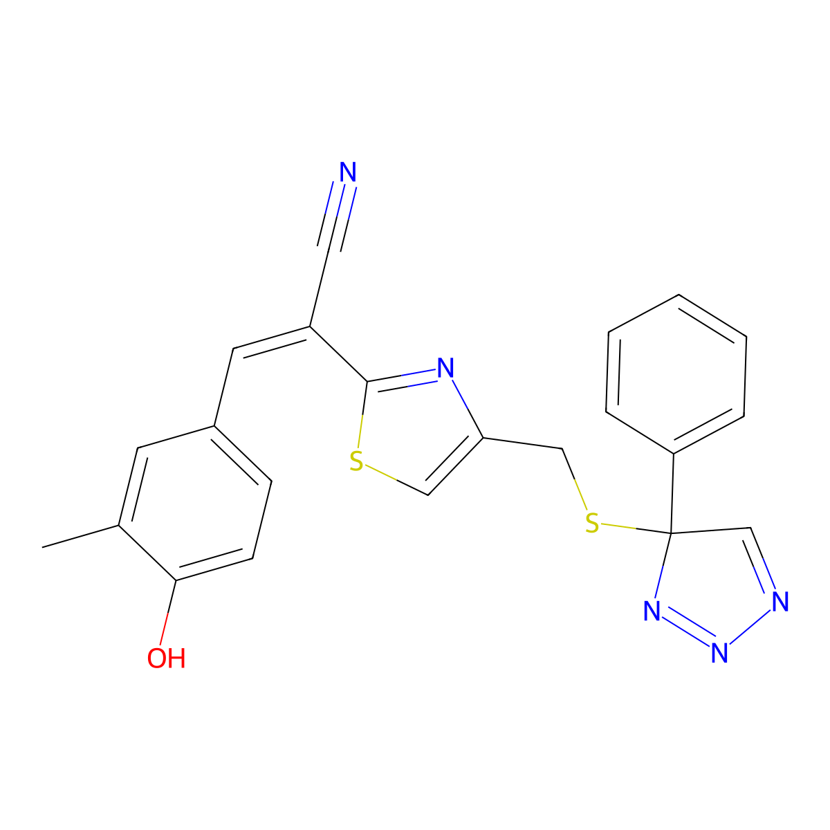 2-Thiazoleacetonitrile, I+/--[(4-hydroxy-3-methylphenyl)methylene]-4-[[(4-phenyl-4H-1,2,3-triazol-4-yl)thio]methyl]- molecular structure, CAS 1441100-10-2