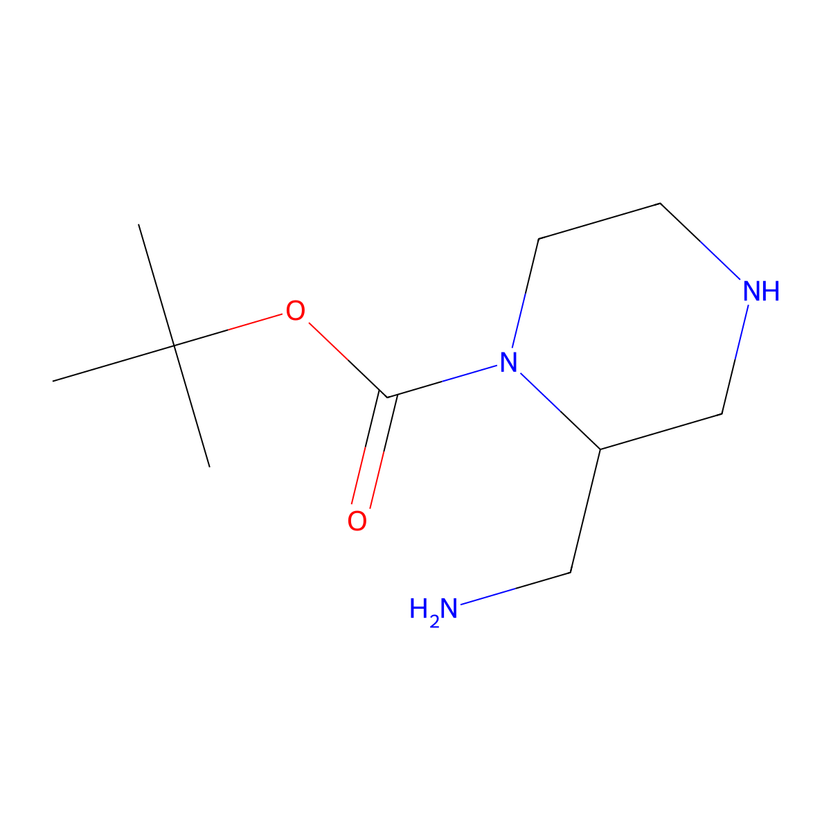 tert-Butyl 2-(aminomethyl)piperazine-1-carboxylate molecular structure, CAS 1441161-43-8