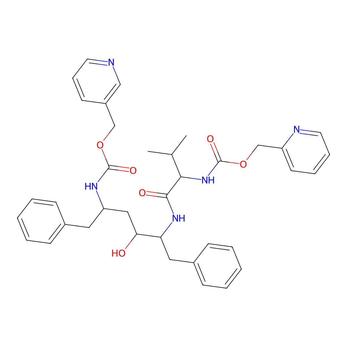 3-Pyridinylmethyl (3S,5S,6S,9S)-5-hydroxy-9-(1-methylethyl)-8,11-dioxo-3,6-bis(phenylmethyl)-13-(2-pyridinyl)-12-oxa-2,7,10-triazatridecanoate molecular structure, CAS 144141-97-9
