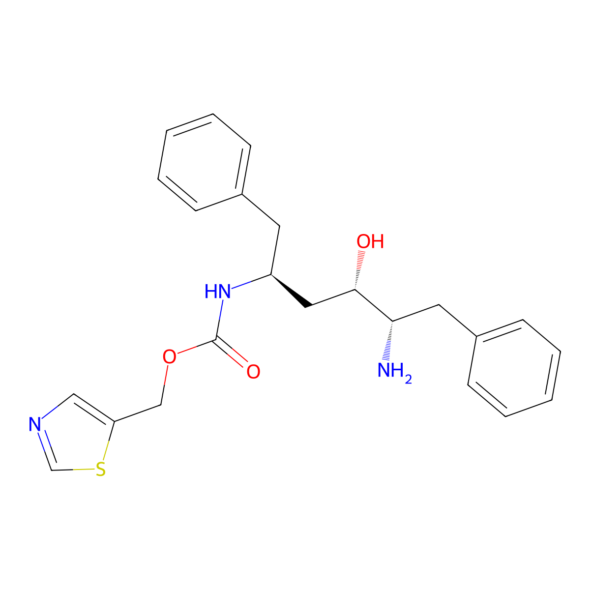 (2S,3S,5S)-2-amino-5-(N-((5-thiazolyl)methoxycarbonyl) amino)-1,6-diphenyl-3-hydroxyhexane molecular structure, CAS 144164-10-3