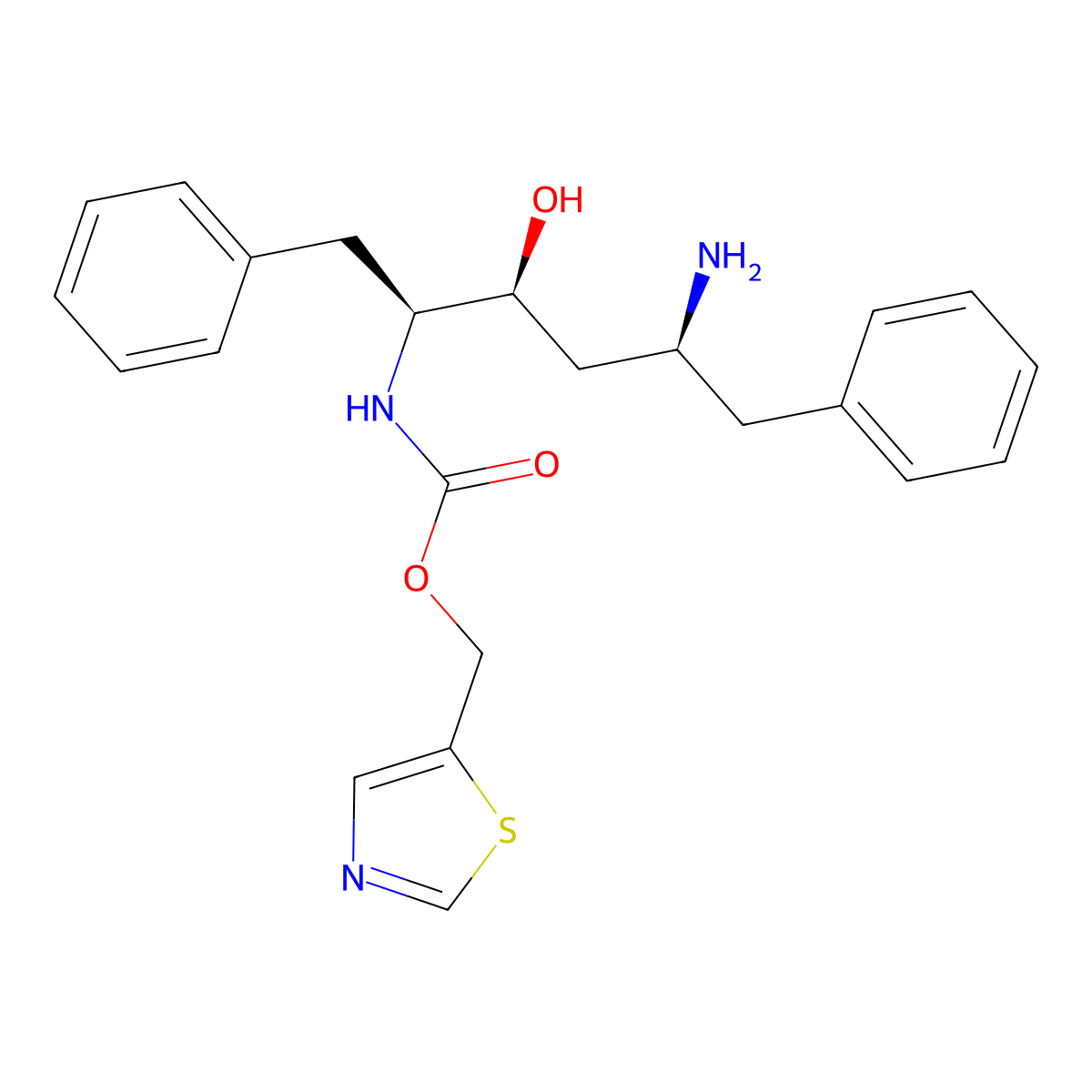 1,3-Thiazol-5-ylmethyl N-((1S,2S,4S)-4-amino-1-benzyl-2-hydroxy-5-phenylpentyl)carbamate molecular structure, CAS 144164-11-4