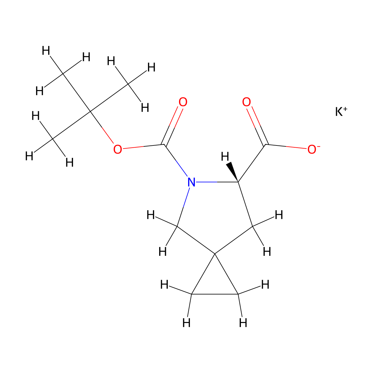 potassium (S)-5-(tert-butoxycarbonyl)-5-azaspiro[2.4]heptane-6-carboxylate molecular structure, CAS 1441673-92-2