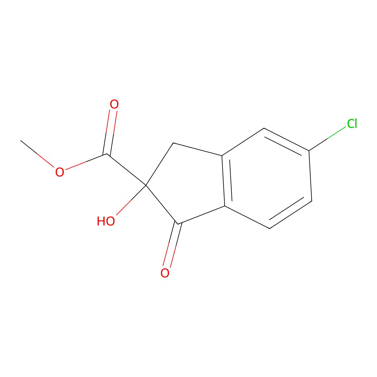1H-Indene-2-carboxylic acid, 5-chloro-2,3-dihydro-2-hydroxy-1-oxo-, methyl ester molecular structure, CAS 144172-24-7