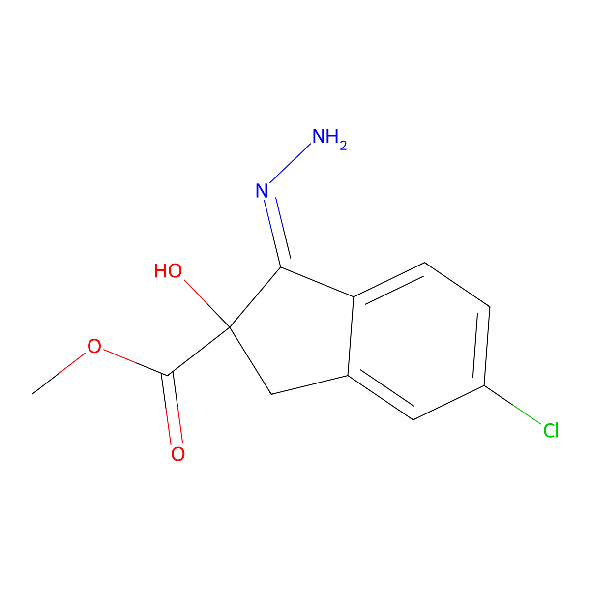 Methyl (1E)-5-chloro-1-hydrazinylidene-2-hydroxy-2,3-dihydro-1H-indene-2-carboxylate molecular structure, CAS 144172-26-9