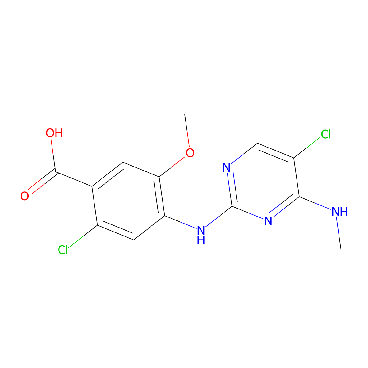 2-Chloro-4-((5-chloro-4-(methylamino)pyrimidin-2-yl)amino)-5-methoxybenzoic acid molecular structure, CAS 1441722-24-2