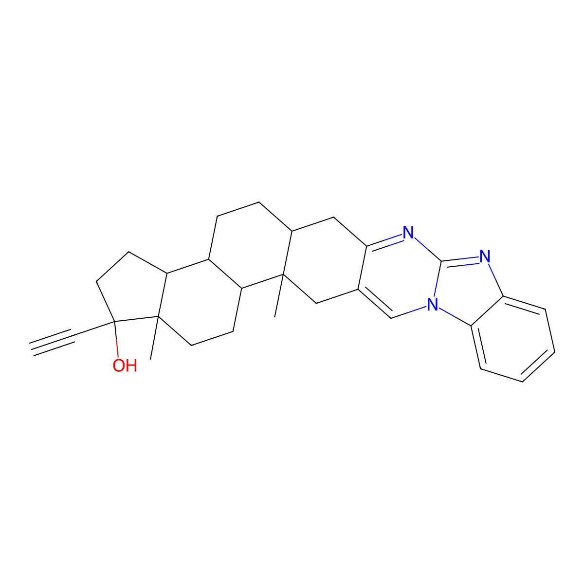 (1R,3AS,3bR,5aS,15aS,15bS,17aS)-1-ethynyl-2,3,3a,3b,4,5,5a,6,15,15a,15b,16,17,17a-tetradecahydro-15a,17a-dimethyl-1H-benzimidazo[2,1-b]cyclopenta[5,6]naphtho[1,2-g]quinazolin-1-ol molecular structure, CAS 144177-30-0
