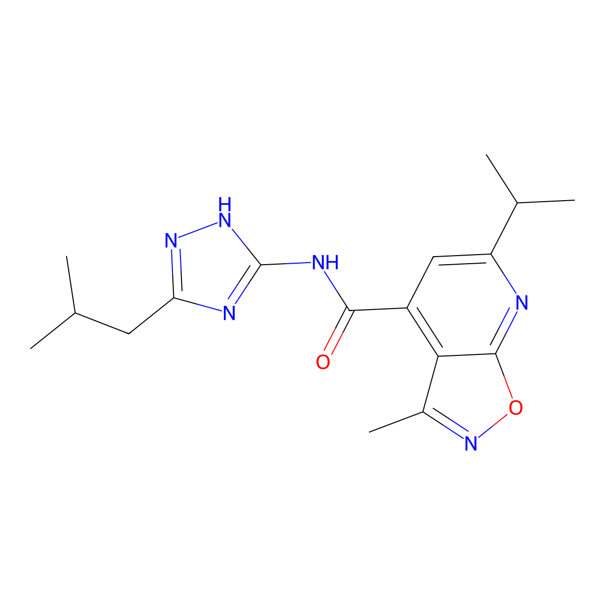 3-methyl-N-[3-(2-methylpropyl)-1H-1,2,4-triazol-5-yl]-6-(propan-2-yl)[1,2]oxazolo[5,4-b]pyridine-4-carboxamide molecular structure, CAS 1441867-02-2
