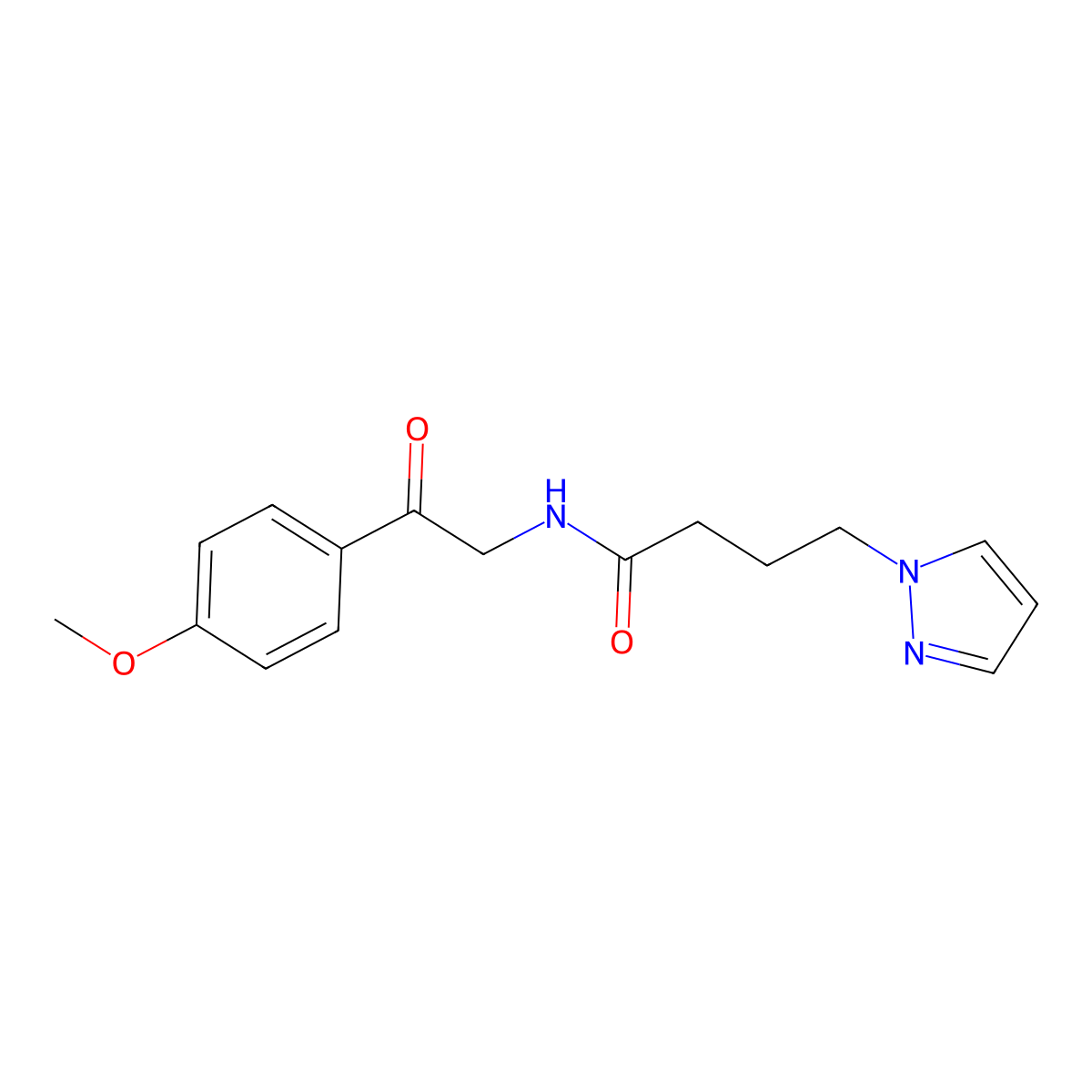 N-[2-(4-methoxyphenyl)-2-oxoethyl]-4-(1H-pyrazol-1-yl)butanamide molecular structure, CAS 1441867-27-1