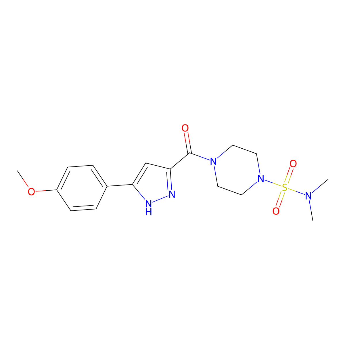 4-{[5-(4-methoxyphenyl)-1H-pyrazol-3-yl]carbonyl}-N,N-dimethyltetrahydro-1(2H)-pyrazinesulfonamide molecular structure, CAS 1441867-80-6