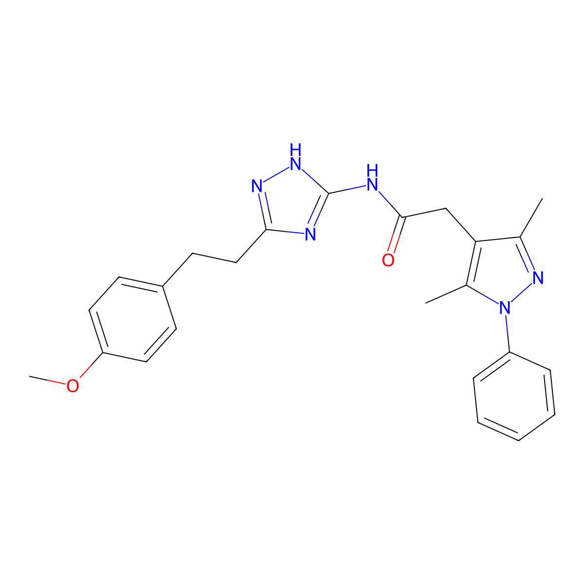 2-(3,5-dimethyl-1-phenyl-1H-pyrazol-4-yl)-N-{3-[2-(4-methoxyphenyl)ethyl]-1H-1,2,4-triazol-5-yl}acetamide molecular structure, CAS 1441868-30-9