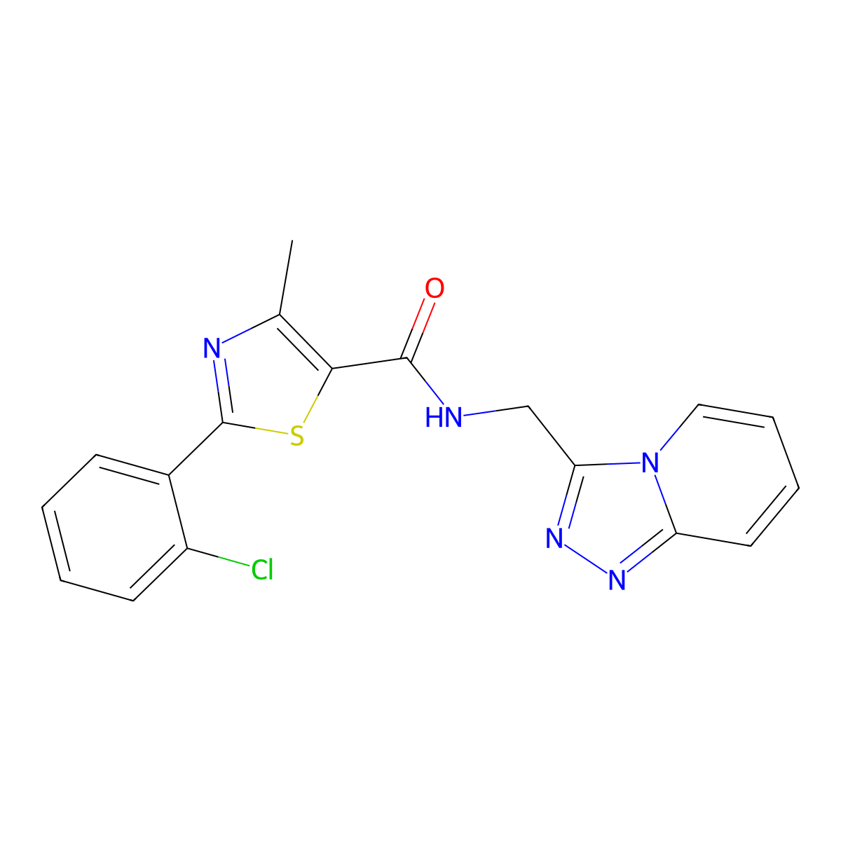 2-(2-chlorophenyl)-4-methyl-N-([1,2,4]triazolo[4,3-a]pyridin-3-ylmethyl)-1,3-thiazole-5-carboxamide molecular structure, CAS 1441869-90-4