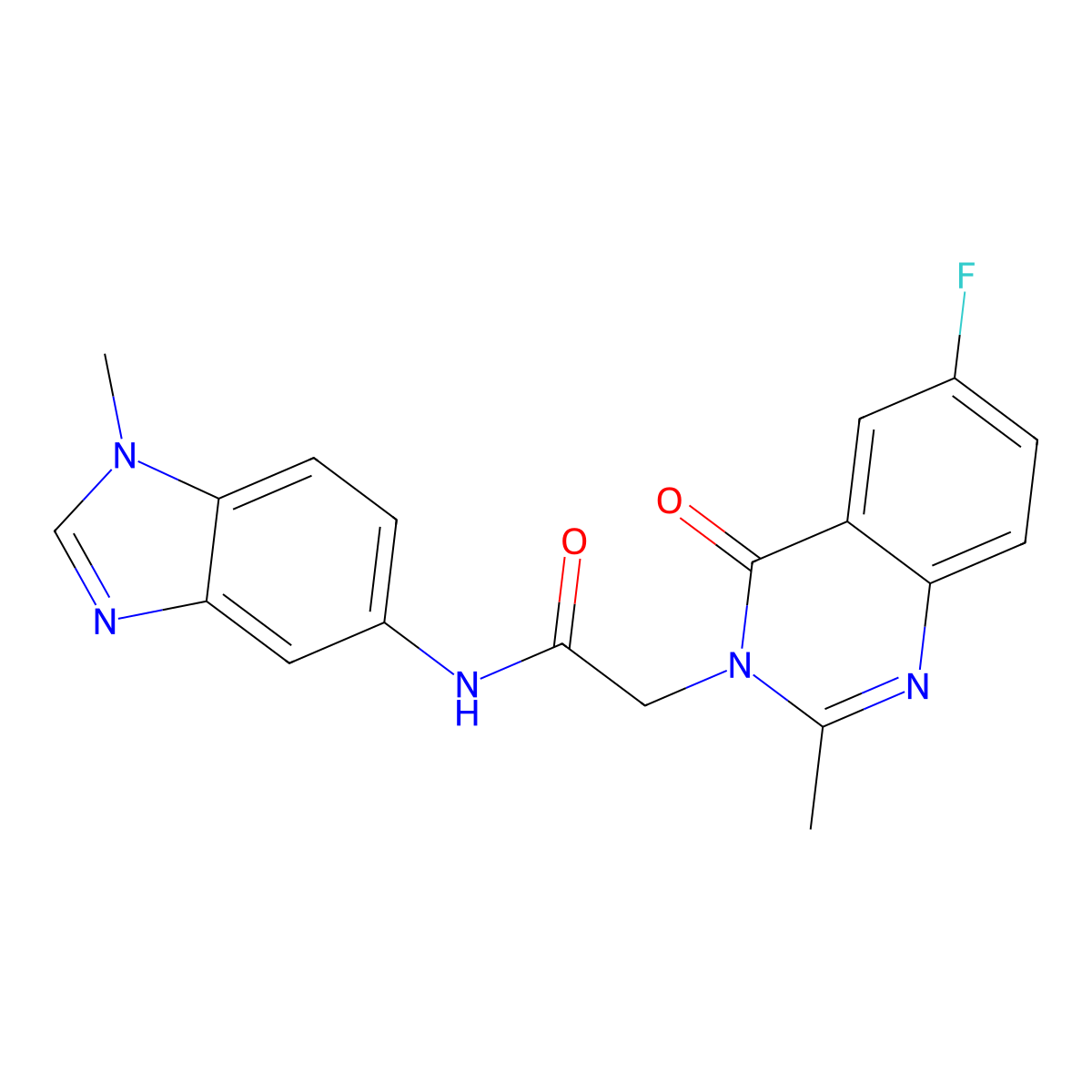 2-(6-fluoro-2-methyl-4-oxoquinazolin-3(4H)-yl)-N-(1-methyl-1H-benzimidazol-5-yl)acetamide molecular structure, CAS 1441871-47-1