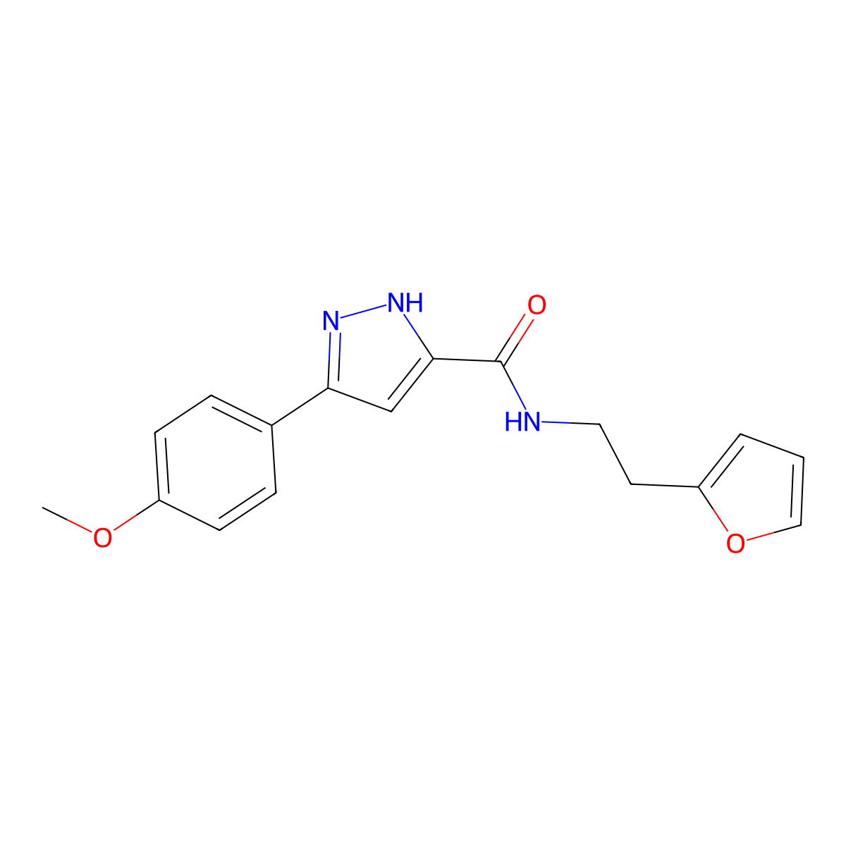N-[2-(furan-2-yl)ethyl]-5-(4-methoxyphenyl)-1H-pyrazole-3-carboxamide molecular structure, CAS 1441872-09-8