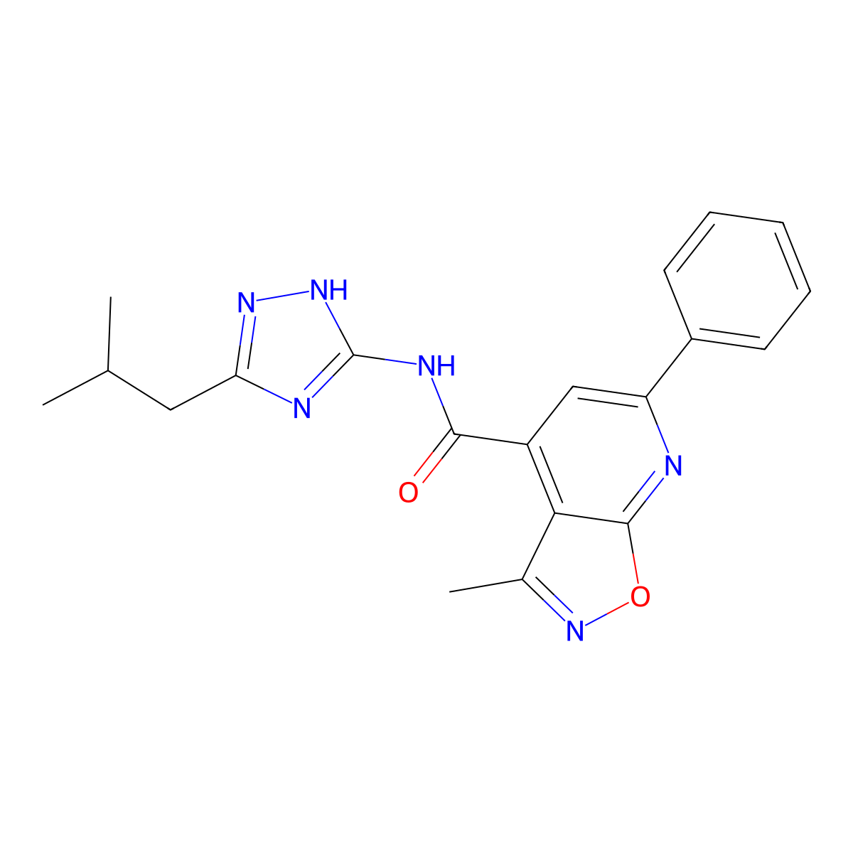 3-methyl-N-[3-(2-methylpropyl)-1H-1,2,4-triazol-5-yl]-6-phenyl[1,2]oxazolo[5,4-b]pyridine-4-carboxamide molecular structure, CAS 1441872-16-7