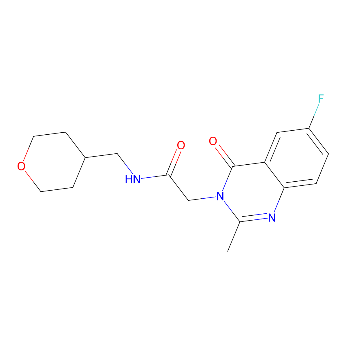2-(6-fluoro-2-methyl-4-oxoquinazolin-3(4H)-yl)-N-(tetrahydro-2H-pyran-4-ylmethyl)acetamide molecular structure, CAS 1441872-22-5