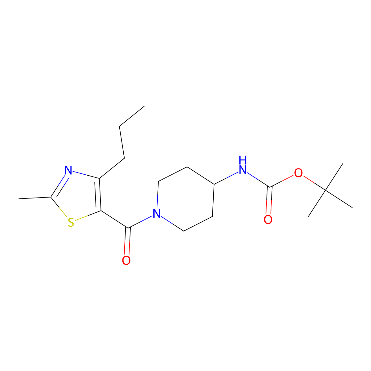 Tert-butyl {1-[(2-methyl-4-propyl-1,3-thiazol-5-yl)carbonyl]piperidin-4-yl}carbamate molecular structure, CAS 1441877-44-6