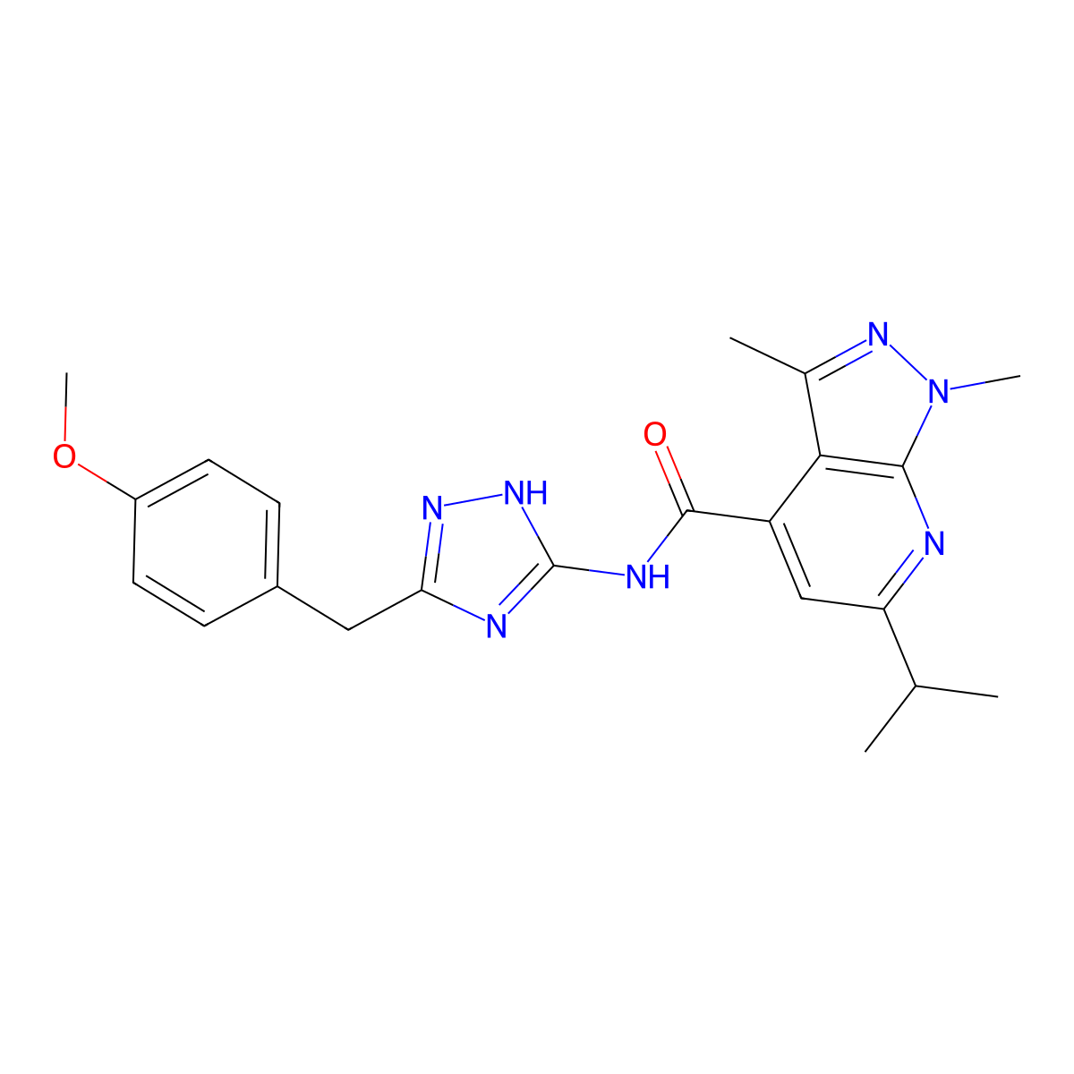N-[3-(4-methoxybenzyl)-1H-1,2,4-triazol-5-yl]-1,3-dimethyl-6-(propan-2-yl)-1H-pyrazolo[3,4-b]pyridine-4-carboxamide molecular structure, CAS 1441878-53-0