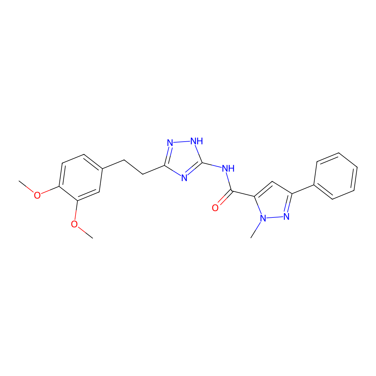 N-{3-[2-(3,4-dimethoxyphenyl)ethyl]-1H-1,2,4-triazol-5-yl}-1-methyl-3-phenyl-1H-pyrazole-5-carboxamide molecular structure, CAS 1441878-83-6