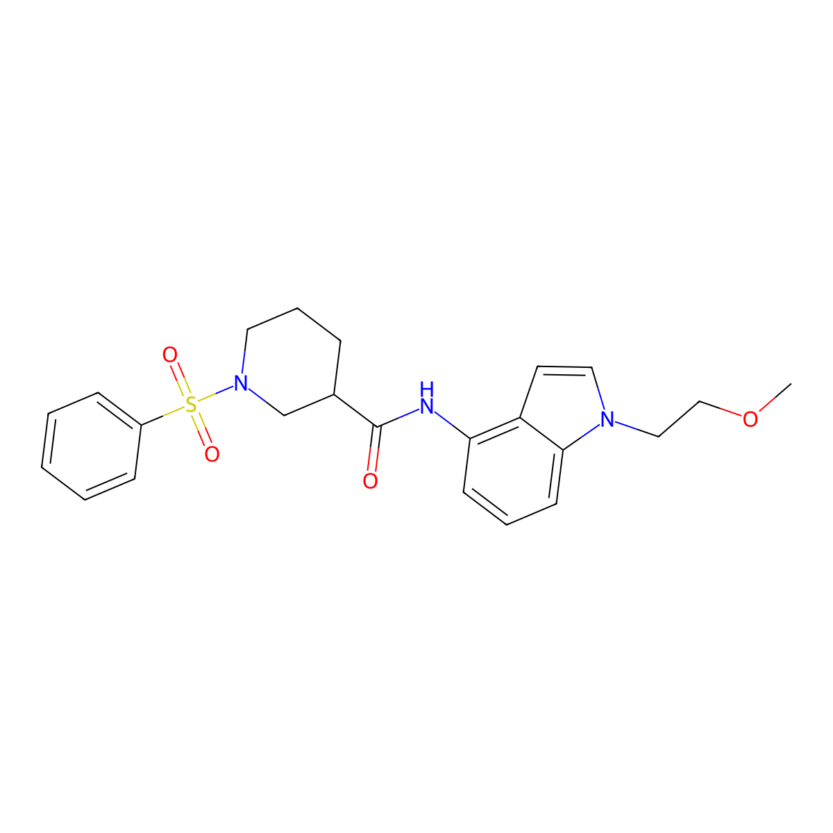 N-[1-(2-methoxyethyl)-1H-indol-4-yl]-1-(phenylsulfonyl)piperidine-3-carboxamide molecular structure, CAS 1441879-68-0