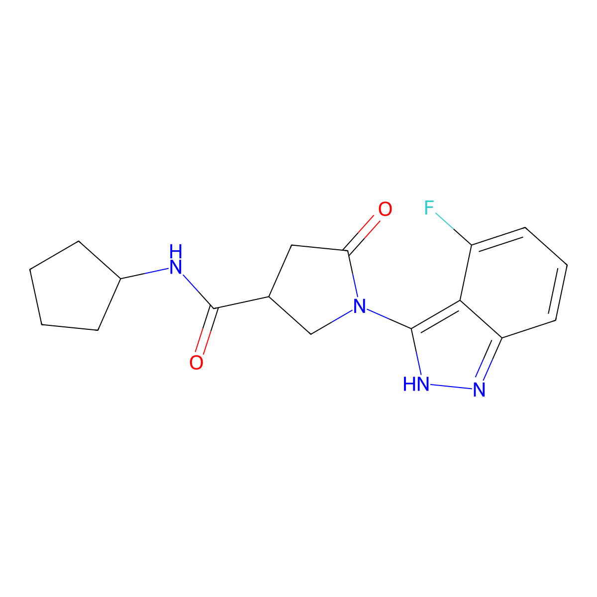 N-cyclopentyl-1-(4-fluoro-2H-indazol-3-yl)-5-oxopyrrolidine-3-carboxamide molecular structure, CAS 1441880-60-9