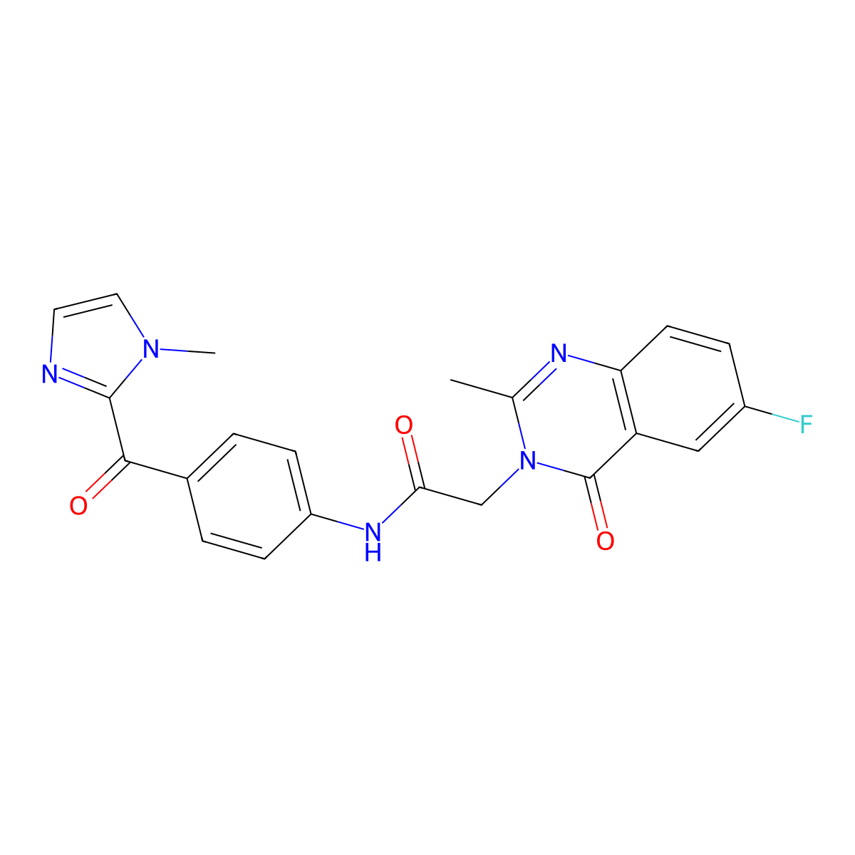 2-(6-fluoro-2-methyl-4-oxoquinazolin-3(4H)-yl)-N-{4-[(1-methyl-1H-imidazol-2-yl)carbonyl]phenyl}acetamide molecular structure, CAS 1441880-69-8