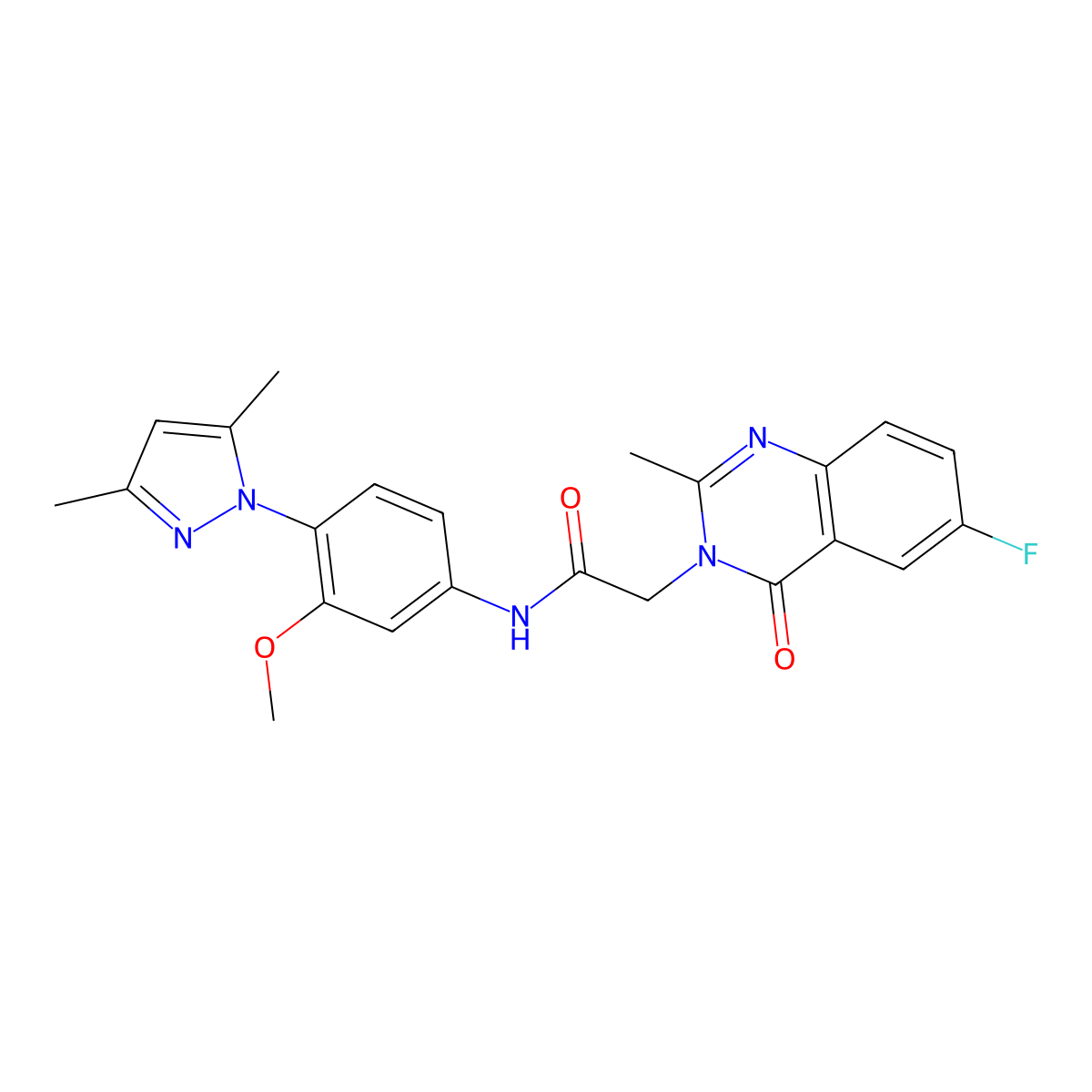 N-[4-(3,5-dimethyl-1H-pyrazol-1-yl)-3-methoxyphenyl]-2-(6-fluoro-2-methyl-4-oxoquinazolin-3(4H)-yl)acetamide molecular structure, CAS 1441880-72-3