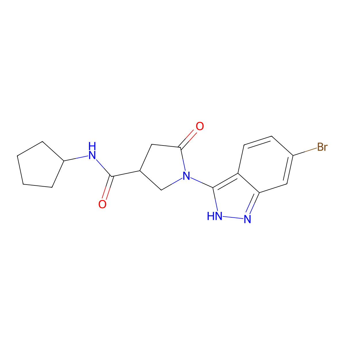 1-(6-bromo-2H-indazol-3-yl)-N-cyclopentyl-5-oxopyrrolidine-3-carboxamide molecular structure, CAS 1441880-86-9