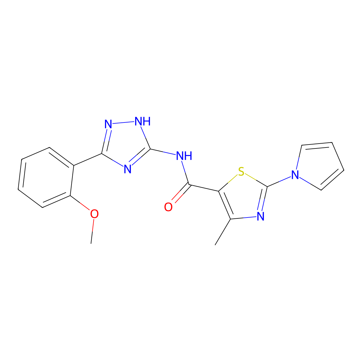 N-[3-(2-methoxyphenyl)-1H-1,2,4-triazol-5-yl]-4-methyl-2-(1H-pyrrol-1-yl)-1,3-thiazole-5-carboxamide molecular structure, CAS 1441881-53-3