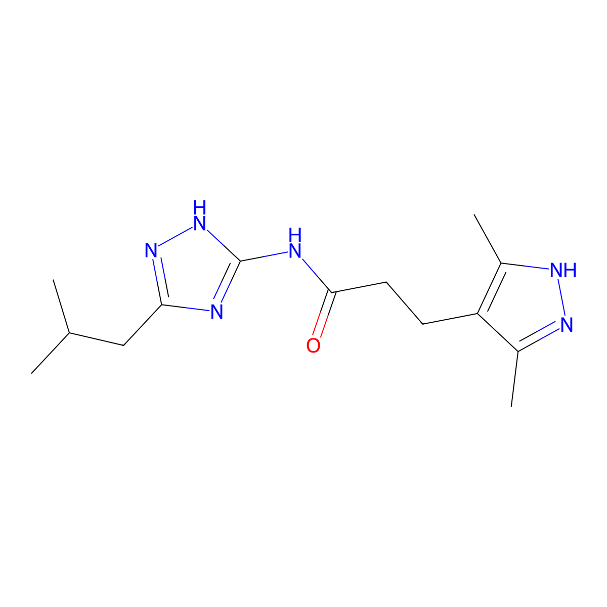 3-(3,5-dimethyl-1H-pyrazol-4-yl)-N-[3-(2-methylpropyl)-1H-1,2,4-triazol-5-yl]propanamide molecular structure, CAS 1441881-62-4